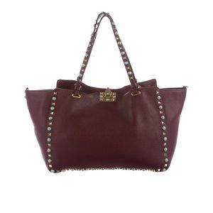 Medium oxblood Valentino Rockstud Rolling Tote